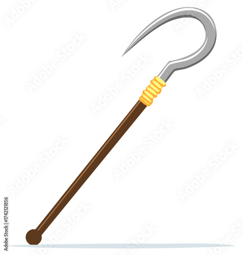 Shepherd's Crook Staff with Hook Head and Decorative Wraps, Cartoon Style Pastoral Walking Stick