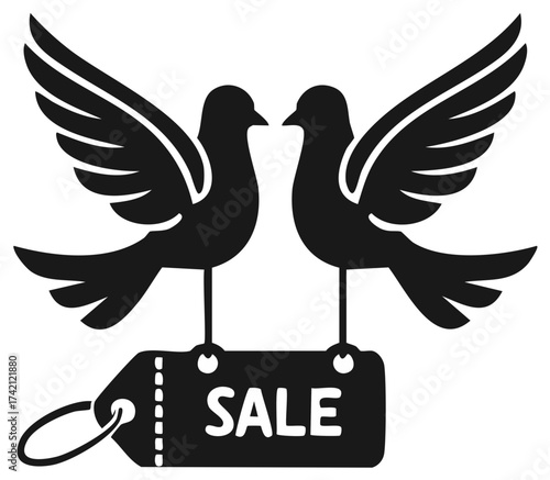 Birds Holding Sale Tag Illustration Graphics for Retail or Business Promotion