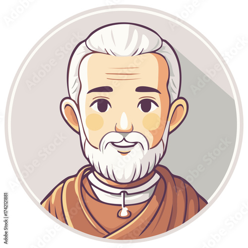 Friendly elderly man with white beard and robes illustration for avatars or portraits