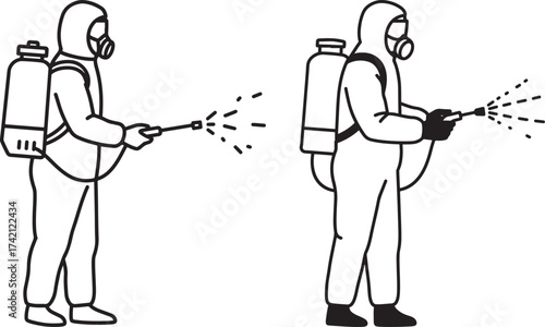 Pest control workers spraying chemicals silhouette