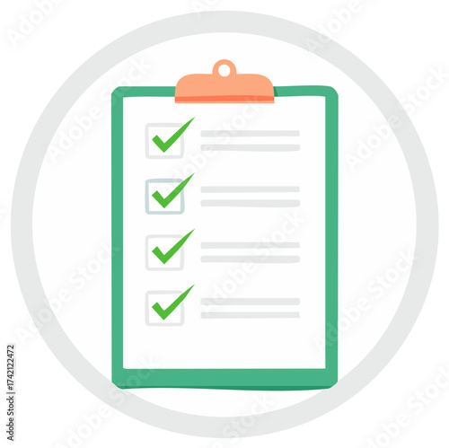 Checklist on Clipboard with Four Check Marks, Done List Illustration