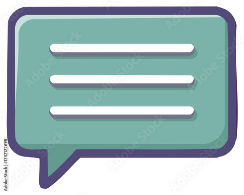 Speech bubble icon, green and purple color, with text lines, illustration