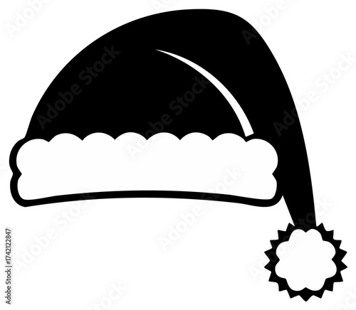 Stylized Icon of Holiday Hat with White Fur Trim and Pom Pom Depicting Festive Spirit, Holiday Season, and Celebrations