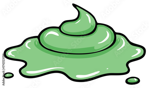 Cartoon illustration of a glossy green slime pile melting into a puddle