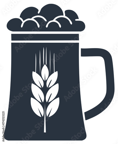 Dark beer mug icon with frothy head and prominent wheat stalk, symbolizing craft brewing and ale