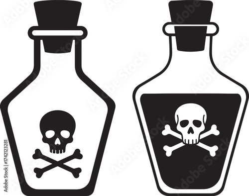 Two poison bottles with skull and crossbones silhouette