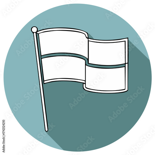 Waving White Flag Icon on Blue Circle Button Vector Graphic