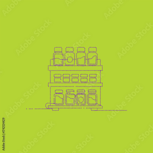 Multi-tiered shelf filled with various jars and containers, set against a vibrant green , showcasing organization and storage solutions