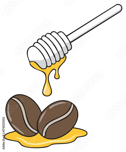 Dripping Honey Dipper with Coffee Beans and Golden Syrup