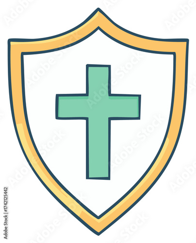 Free Download Shield with Christian Cross, Symbol of Faith and Protection, Religious Iconography Element - GFXLoad