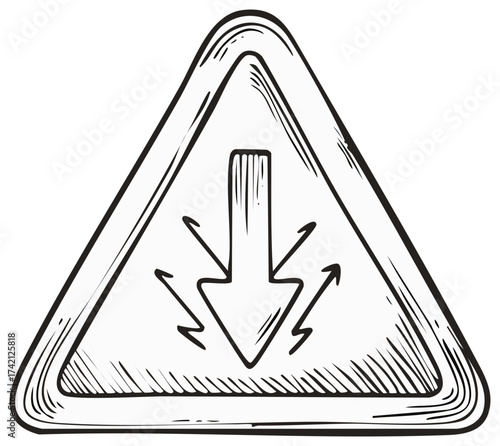 Warning sign, falling object hazard sketch illustration, caution safety symbol