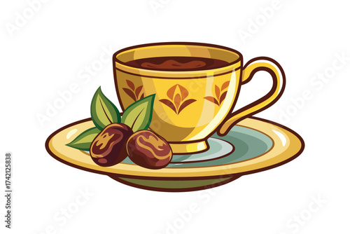 Elegant Tea Cup with Dates Isolated on White Background