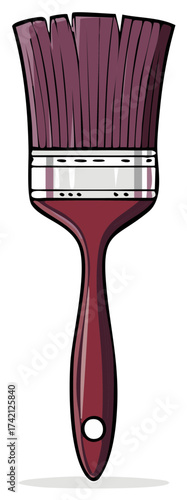 Simple illustration of a painter's brush with dark bristles and a red handle
