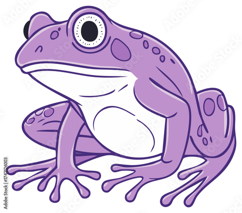 Cartoon Purple Frog Illustration, Side View, Cartoonish Style, White Background