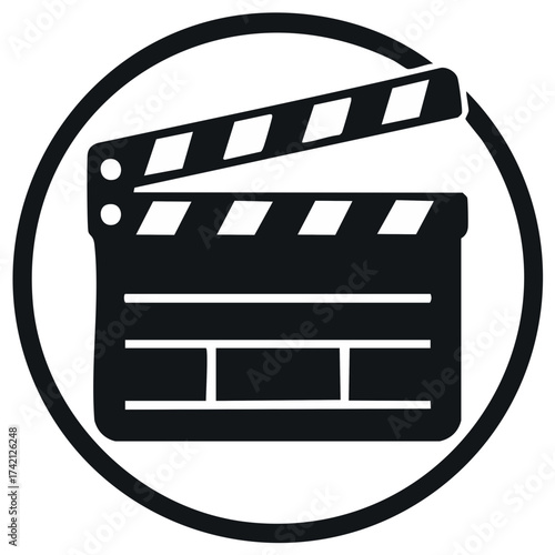 Clapperboard film movie production icon symbol in a circle