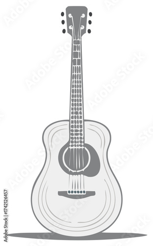 Monochrome illustration of an acoustic guitar. Musical instrument design.