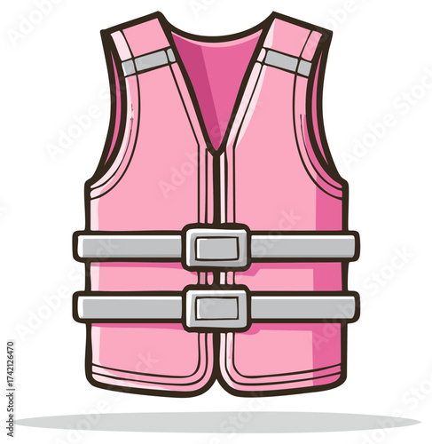 Pink Life Vest Cartoon Illustration for Water Safety and Protection