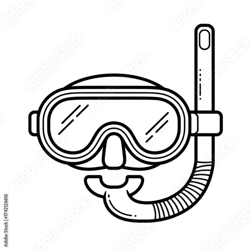 Snorkel Mask with Breathing Tube Illustration, Diving Gear, Marine Equipment, Line Art, Water Sports, Adventure, Scuba, Ocean, Underwater