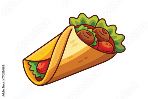 Cartoon Wrap Sandwich with Meat Cheese and Lettuce Illustration