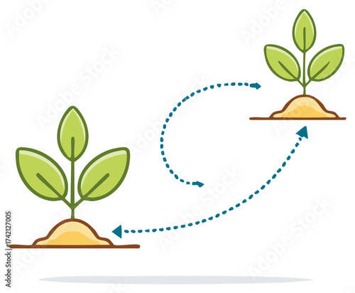 Green plant growth cycle illustration for environmental sustainability and ecological renewal process
