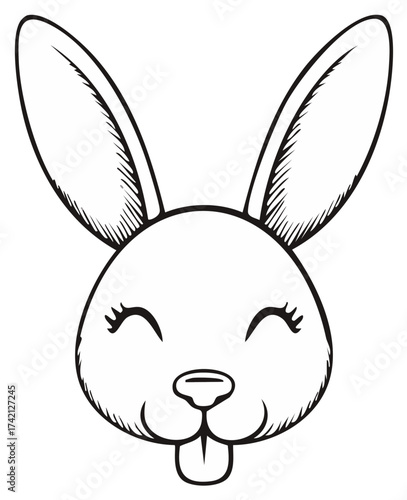 Rabbit Face Illustration with Tongue Outline Drawing for Coloring Pages