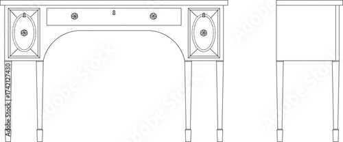 Vector sketch illustration of a silhouette of a living room chair furniture design with decorative ornaments, a background pattern, ethnic, traditional, classic, vintage, full of carvings