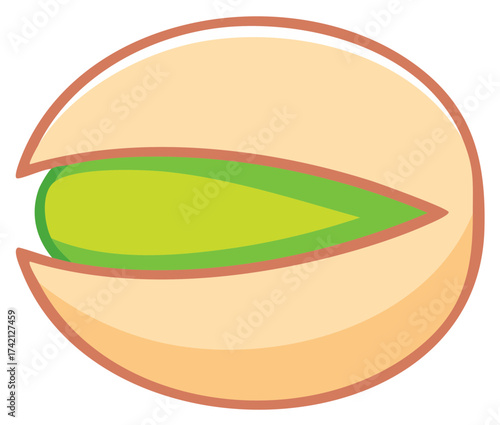 Stylized Pistachio Nut with Green Seed and Light Brown Shell
