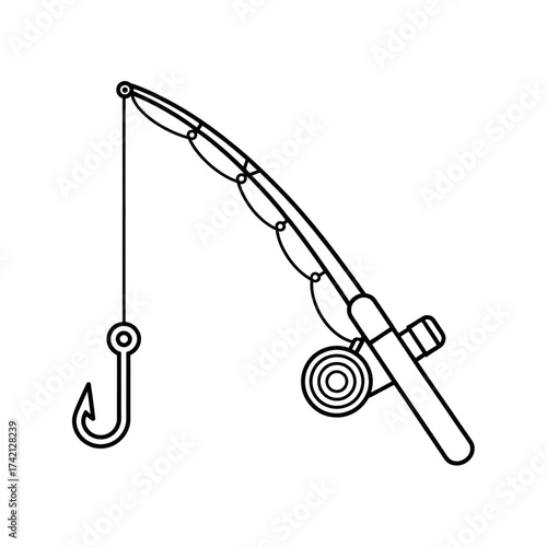 Fishing Rod with Hook Illustration, Angling, Marine Sport, Line Art, Outdoor Activity, Fishing Equipment, Sport, Hook, Tackle, Recreation