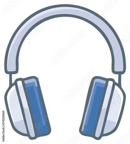 Vector icon of modern blue over-ear headphones for music and audio