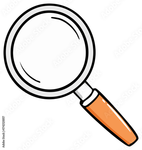 Illustration of a magnifying glass search tool with an orange handle and white frame