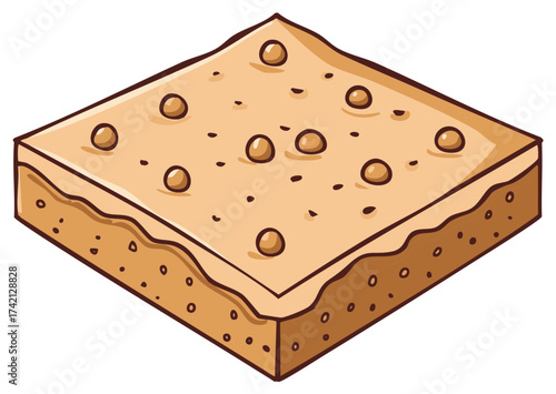 Cartoon Square Cookie or Brownie Treat with Chocolate Chips and Filling Decoration