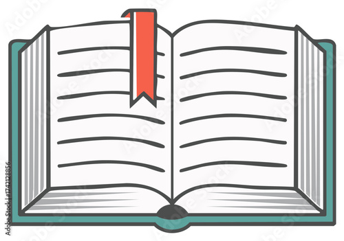 Open book with red bookmark vector illustration. Education, reading, and knowledge concept.