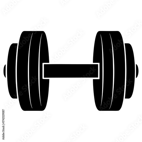 Simple black silhouette of a weightlifting dumbbell on a white background