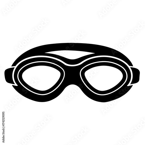 Black silhouette of swimming goggles with a white background for water sports and aquatic activities