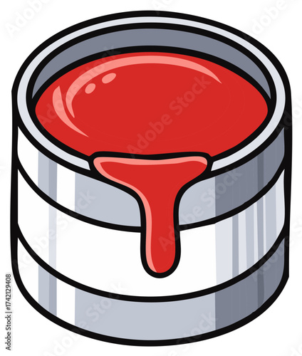 Vibrant Red Paint Dripping from a Can Illustration for Home Renovation and Craft