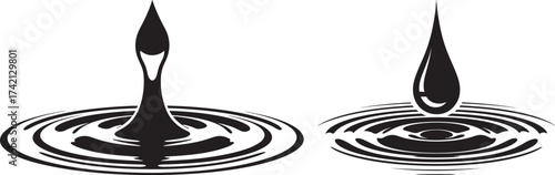 Two water droplet impact ripples silhouette
