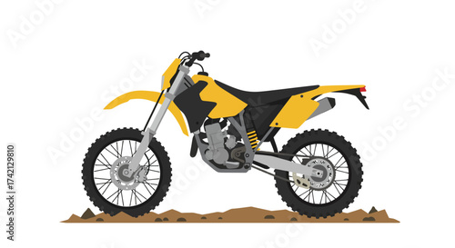 Yellow and Black Dirt Bike Illustration on Dirt Ground.