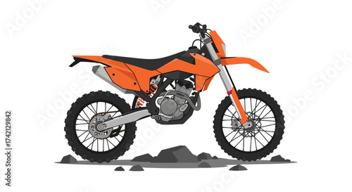 Orange and Black Dirt Bike on Rocky Ground Illustration.