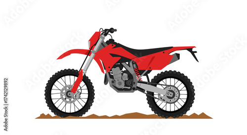 Red and Black Dirt Bike Illustration with Knobby Tires.