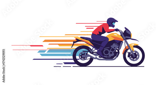 Stylized Motorcycle Rider with Speed Lines Illustration.