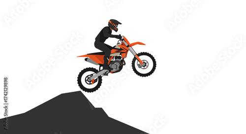 Motocross Rider Performing a Jump on Orange Dirt Bike.