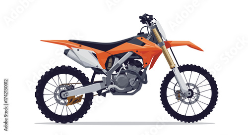 Orange and Black Motocross Bike Illustration with Knobby Tires.