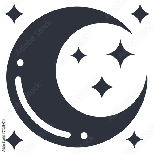 Night Sky Crescent Moon with Shining Stars Vector Illustration Dreamy Celestial Concept
