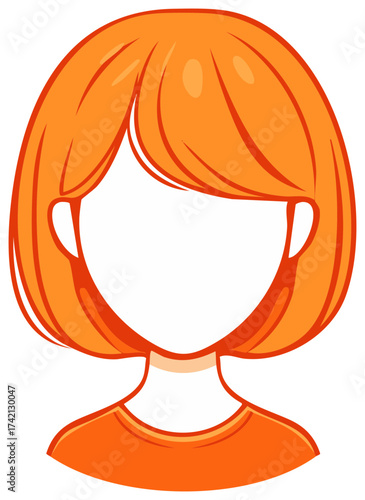 Female Faceless Portrait Illustration with Orange Hair Bob and T-shirt Avatar