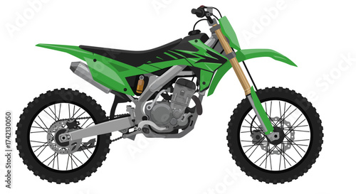 Green and Black Motocross Bike with Knobby Tires.