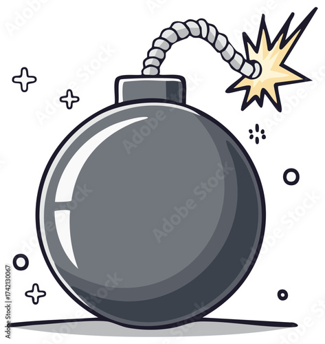 Cartoon-style bomb with lit fuse and explosion effect illustration.