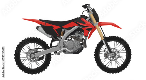 Red and Black Dirt Bike Illustration with Knobby Tires.