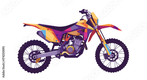 Colorful Geometric Style Motocross Bike Illustration.