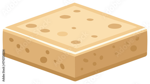 Isometric cartoon representation of a piece of bread or cake, with textured surface and beige color scheme.