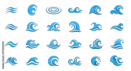 Collection of various wave icons and symbols.